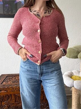 Falconeri Pink Tweed Button-Front Cardigan